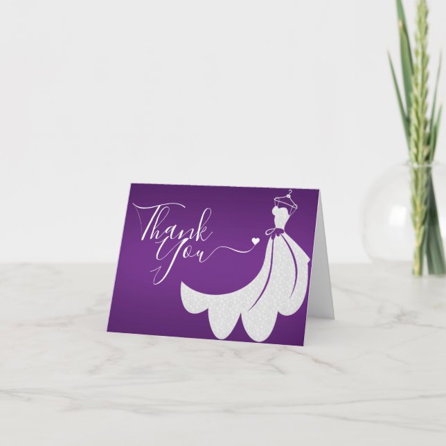 Carte De Remerciements Robe Mariage blanche sur Fête des mariées violette (Devant)