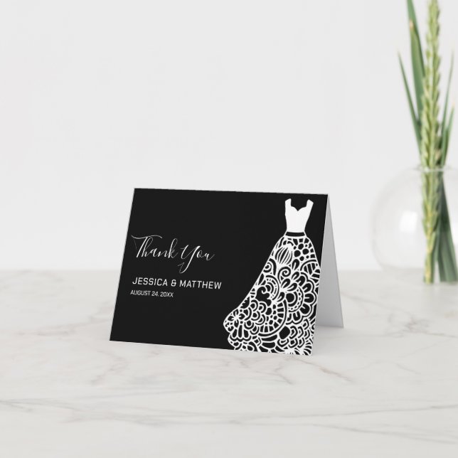 Carte De Remerciements Robe Mariage en dentelle blanche (Devant)