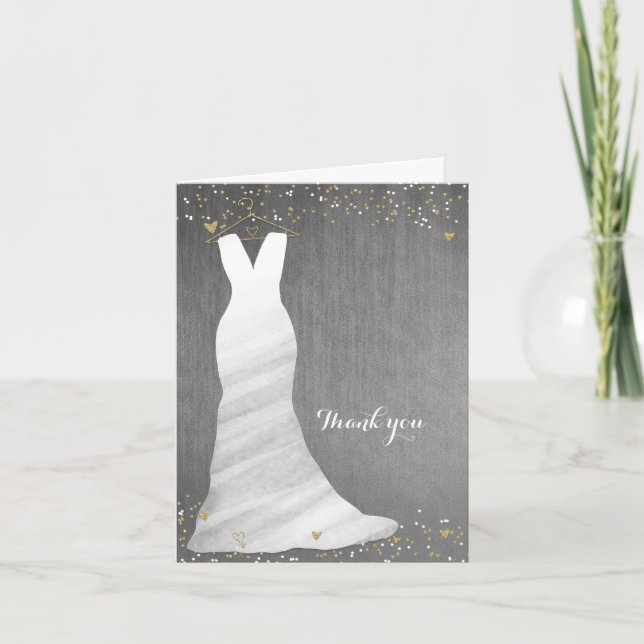 Carte De Remerciements Robe Mariage moderne Confetti Coeurs Fête des mari (Devant)
