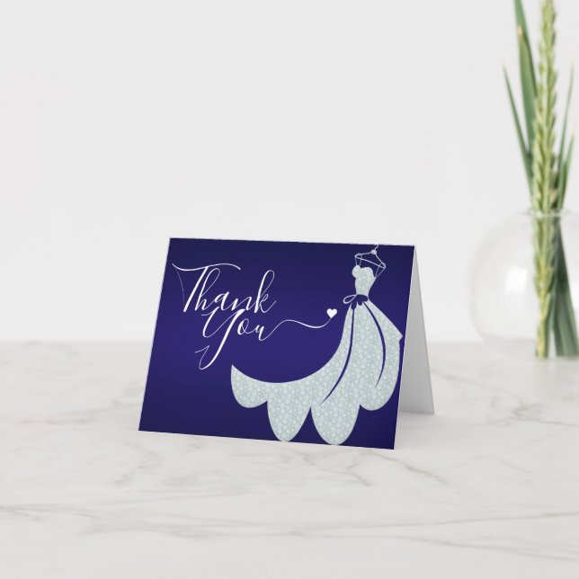 Carte De Remerciements Robe mariage sur bleu Cobalt | FÊTE DES MARIÉES (Devant)