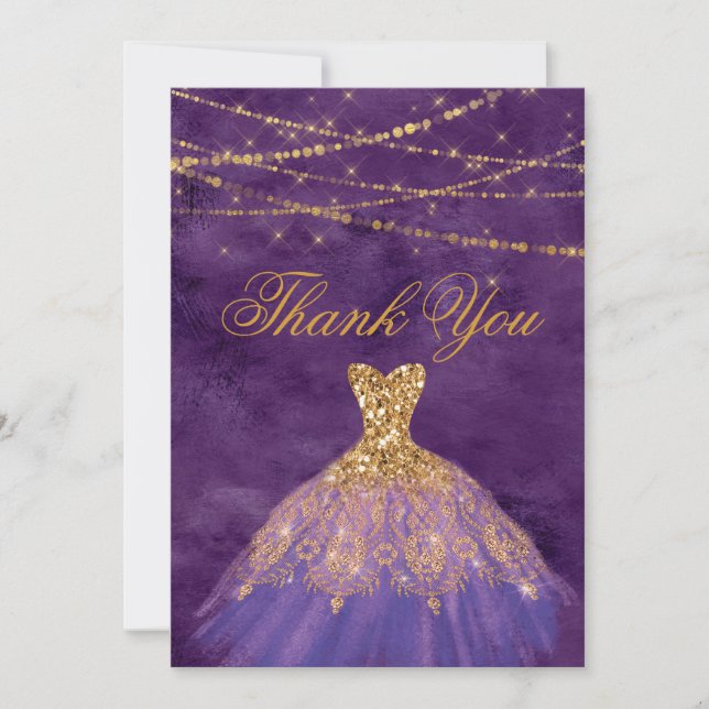 Carte De Remerciements Robe Parties scintillant violet/or Sweet sixteen M (Devant)