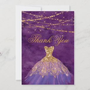 Carte De Remerciements Robe Parties scintillant violet/or Sweet sixteen M