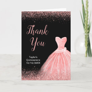 Carte De Remerciements Robe rose rose Faux Parties scintillant Quinceaner