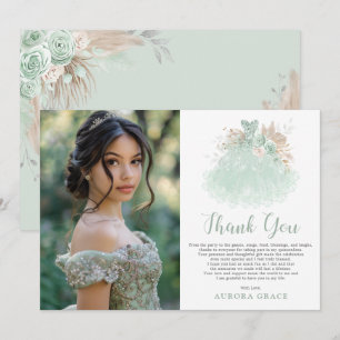 Carte De Remerciements Robe Sage Green Argent Quinceañera Photo Anniversa