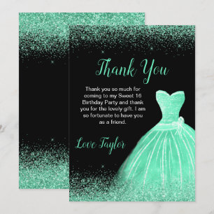 Carte De Remerciements Robe Vert clair Faux Parties scintillant Douce 16