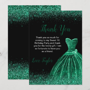 Carte De Remerciements Robe Vert foncé Faux Parties scintillant Douce 16