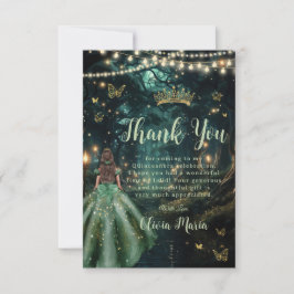 Carte De Remerciements Robe verte émeraude de la forêt enchantée Quinceañ