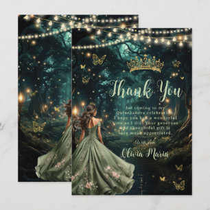Carte De Remerciements Robe verte Enchanté Forêt Sage Quinceañera