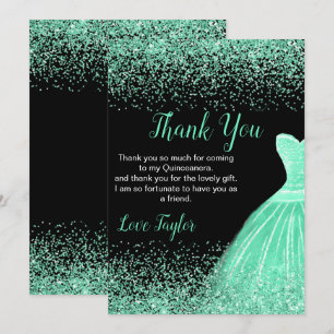 Carte De Remerciements Robe verte menthe pour Quinceanera avec faux paill