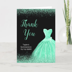 Carte De Remerciements Robe verte Quinceanera Mint Robe Faux Parties scin