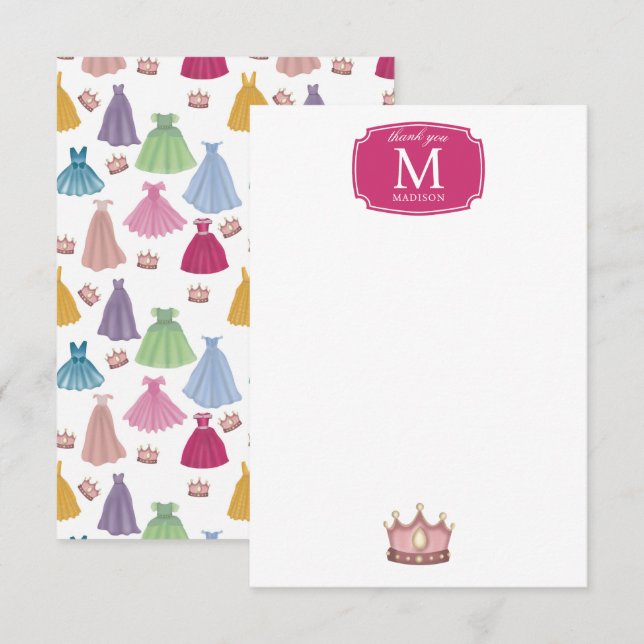 Carte De Remerciements Robes de princesse Conte de fées Petite fille Enfa (Devant / Derrière)
