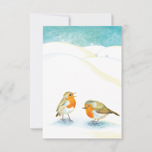 Carte De Remerciements Robins rouges en hiver (Devant)
