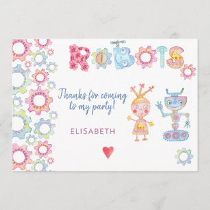 Carte De Remerciements Robots thème anniversaire enfants fête mignon merc