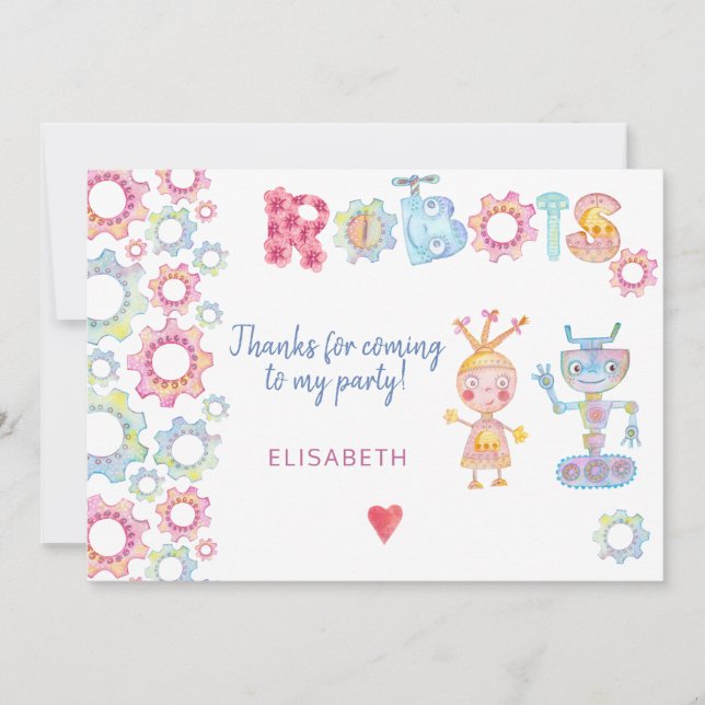 Carte De Remerciements Robots thème anniversaire enfants fête mignon merc (Devant)