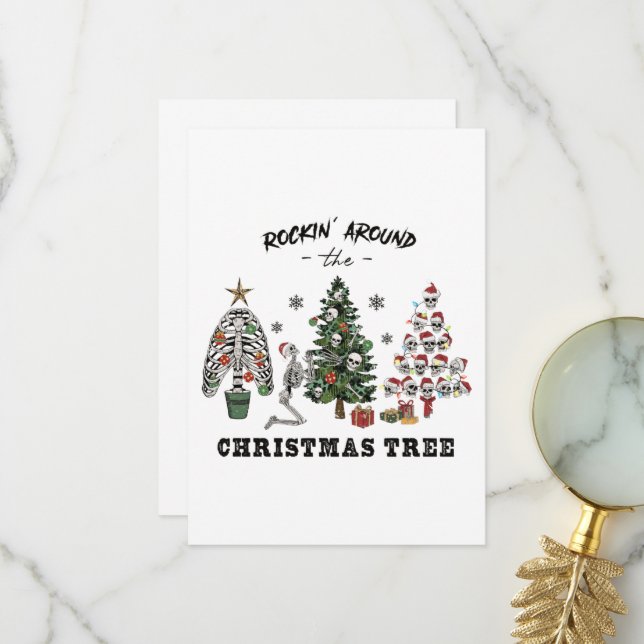 Carte De Remerciements Rocher Autour De L'Arbre De Noël (Devant/Arrière en situation)
