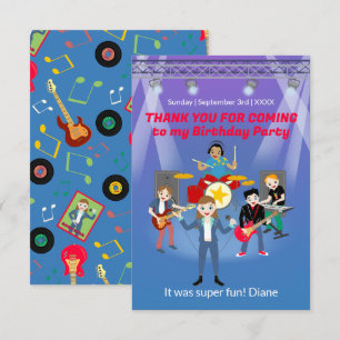 Carte De Remerciements Rock Star Girl Band Anniversaire