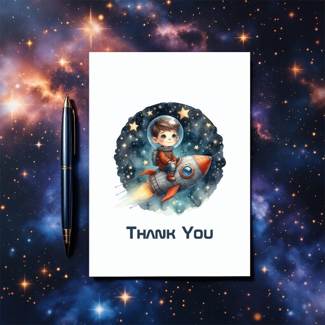 Carte De Remerciements Rocket Stellar Boy Space (Stellar Boy Space Rocket Thank You Card)