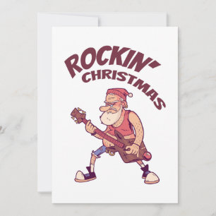 Carte De Remerciements Rockin Christmas, Père Noël rocking avec Guitar In