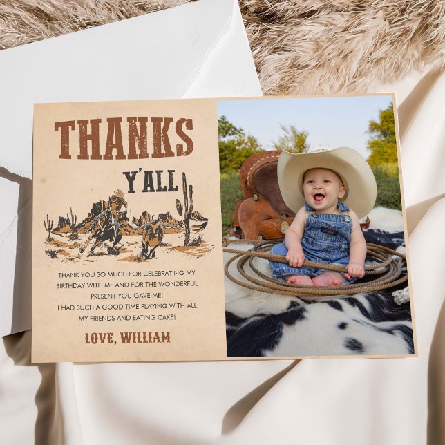 Carte De Remerciements Rodeo Western Cowboy Photo d'anniversaire (Créateur téléchargé)