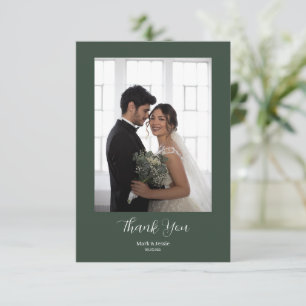 Carte De Remerciements ROE Dusky Green & White Simple Photo Mariage