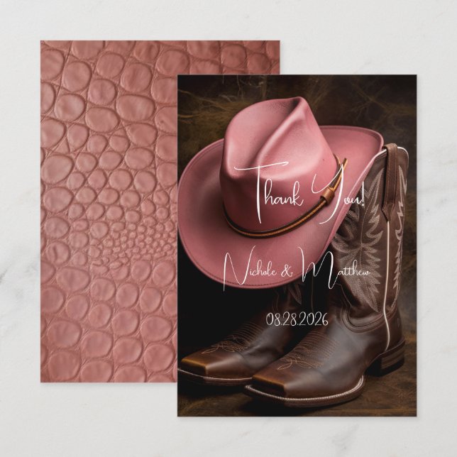 Carte De Remerciements Romance rustique : Bottes et chapeau (Devant / Derrière)