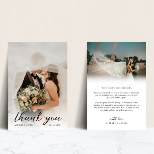 Carte De Remerciements Romantic Elegant Calligraphie Script Photo Mariage