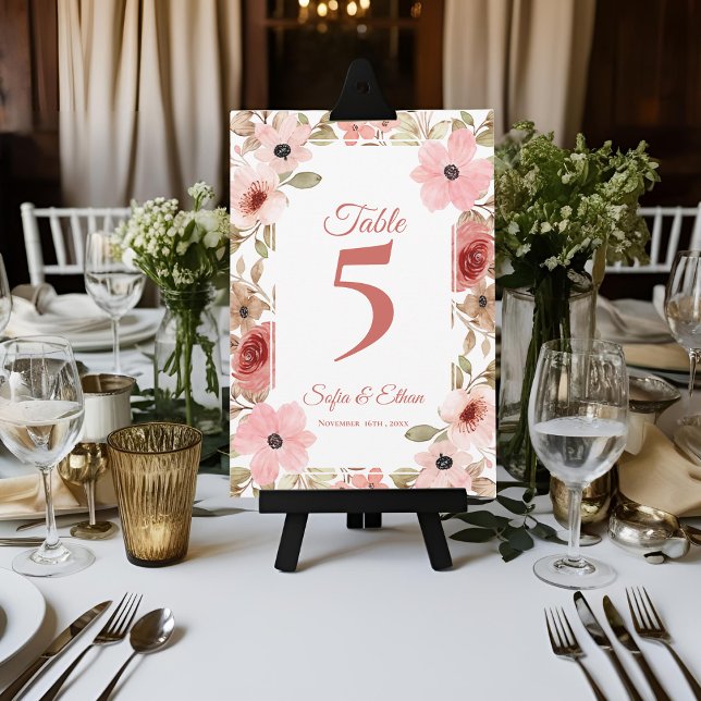 Carte De Remerciements Romantic Pink Blush Floral Wedding Table Number (Romantic Pink Blush Floral Wedding Table Number)