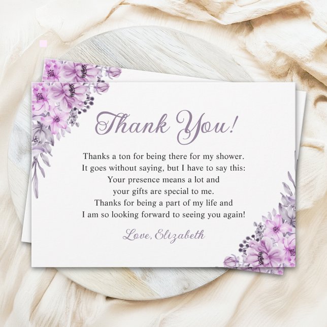 Carte De Remerciements Romantic Purple Flowers Bridal Shower Party (Créateur téléchargé)