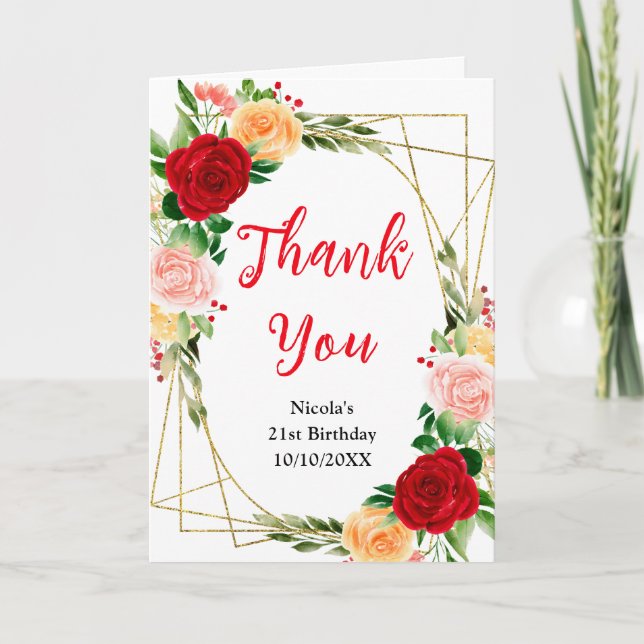 Carte De Remerciements Romantic Red and Orange Roses Birthday (Devant)