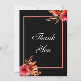 Carte De Remerciements Romantique Black Orange Pêche Floral Script Mariag