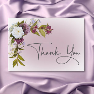 Carte De Remerciements Romantique Blanc & Violet Floral Mariage moderne