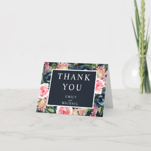 Carte De Remerciements Romantique Bleu Nuit Blush Rose Floral