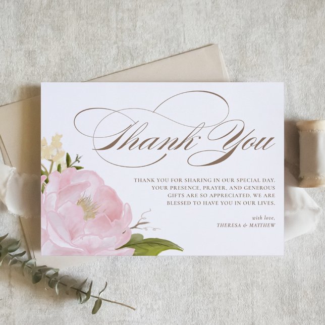 Carte De Remerciements Romantique Blush Pink Garden Rose Mariage botaniqu (Créateur téléchargé)
