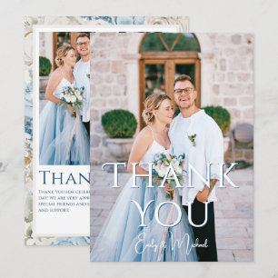 Carte De Remerciements Romantique Dusty Blue Floral Mariage photo