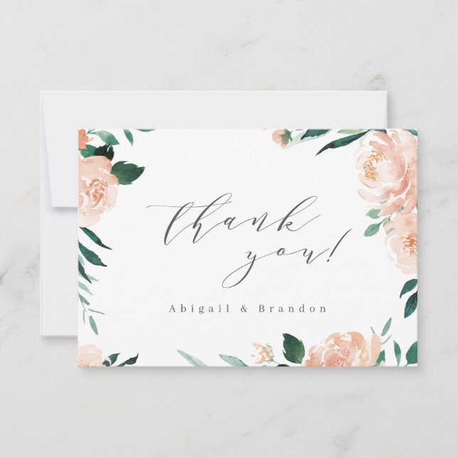 Carte De Remerciements Romantique jardin pêche mariage floral (Devant)