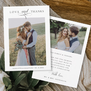 Carte De Remerciements Romantique Mariage Love & Thanks 2 Photo