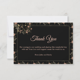 Carte De Remerciements Romantique Noir et Tea rose Mariage floral