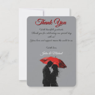 Carte De Remerciements Romantique Parisien Parapluie Rouge Love Silhouett