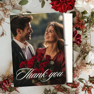 Carte De Remerciements Romantique rouge Profond rose Floral hiver photo m