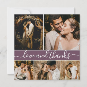 Carte De Remerciements Romantique Script Mauve 5 Photo Collage Mariage
