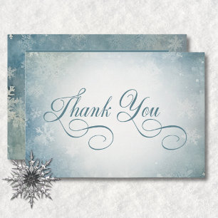 Carte De Remerciements Romantique Tombant Neige Bleu Blanc Mariage Récept