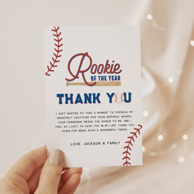 Carte De Remerciements Rookie de l'année Baseball 1er Anniversaire Fête I (Créateur téléchargé)
