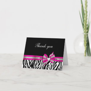 Carte de remerciements rose blanc noir de zèbre