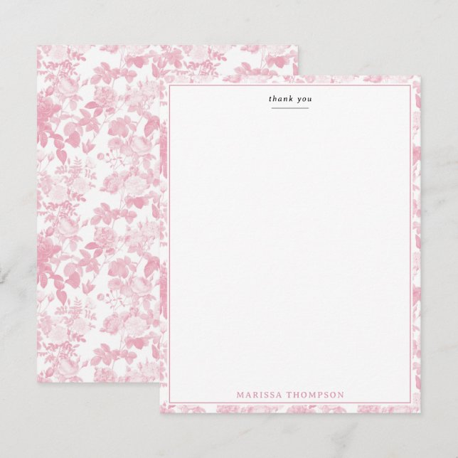 Carte De Remerciements Rose blanc rose Chinoiserie Motif (Devant / Derrière)