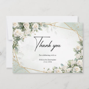 Carte De Remerciements Rose blanche anglaise vert eucalyptus et or