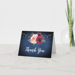 Carte De Remerciements Rose bleu bleu marine Bourgogne à chaîne Mariage