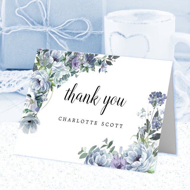 Carte De Remerciements Rose bleu Dusty Fête des mariées florale Photo (Créateur téléchargé)
