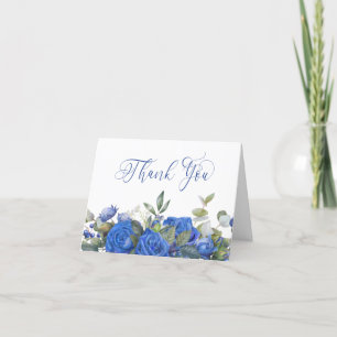 Carte De Remerciements Rose bleu et Eucalyptus Élégante calligraphie