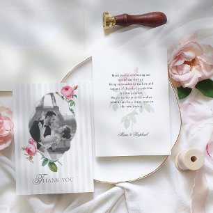 Carte De Remerciements Rose Botanique Française Romantique Photo Mariage