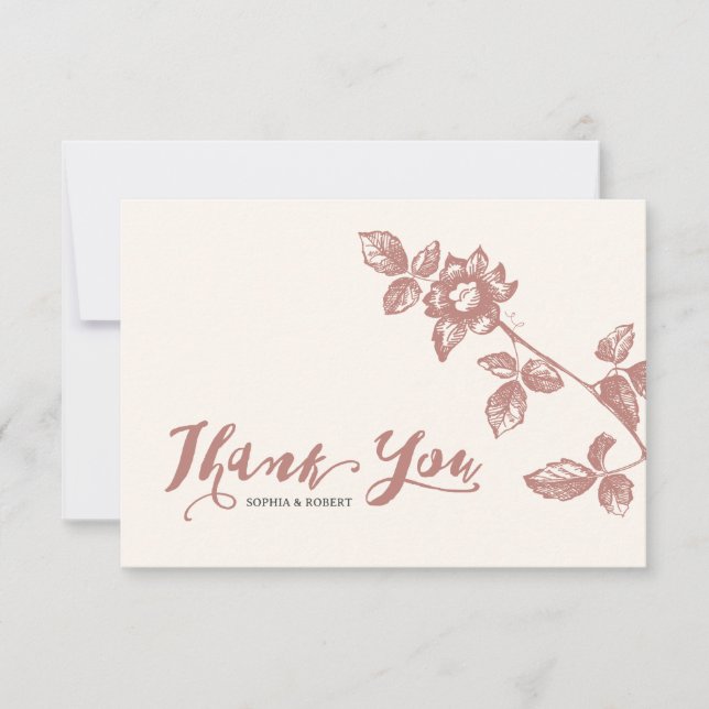 Carte De Remerciements Rose chaud rustique Whimsical Mariage floral (Devant)